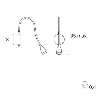 PARIS APPLIQUE DA LETTURA CON BRACCIO FLESSIBILE LED 2W LUCE 3000K BIANCA CROMO O ACCIAIO Pan International - Cristalensi Shop O