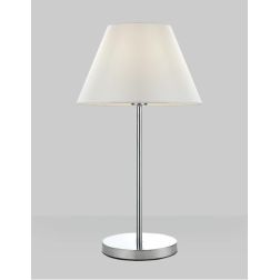 SOFT LAMPADA DA TAVOLO IN METALLO CROMO CON PARALUME IN TESSUTO ALTEZZA CM 54 ATTACCO E27 Pan International - Cristalensi Shop O 2