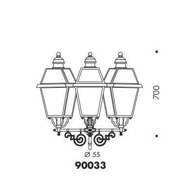 LAMPIONE CLASSICO ALTEZZA CM 310 IP23 NERO O ANTRACITE CON 3 DIFFUSORI IN VETRO MADE IN ITALY Surya - Cristalensi Shop Online
