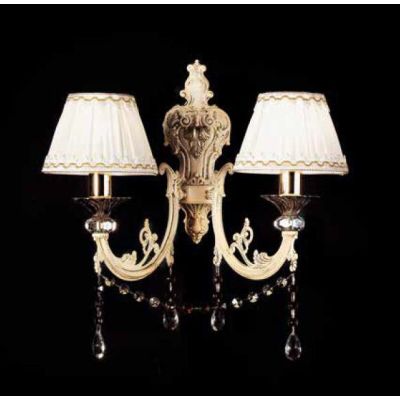 461 APPLIQUE CLASSICA 2 LUCI IN METALLO AVORIO CON PARALUMI IN TESSUTO PLISSE DI ONDALUCE ONDALUCE CICIRIELLO - Cristalensi Shop