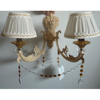 461 APPLIQUE CLASSICA 2 LUCI IN METALLO AVORIO CON PARALUMI IN TESSUTO PLISSE DI ONDALUCE ONDALUCE CICIRIELLO - Cristalensi Shop
