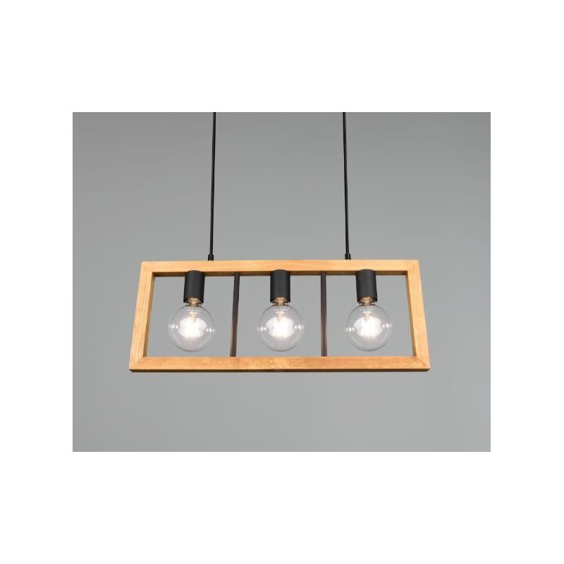 AGRA 3 SOSPENSIONE RETTANGOLARE IN LEGNO CON 3 LAMPADINE A VISTA ATTACCO E27 MODERNA TRIO LIGHTING - Cristalensi Shop Online