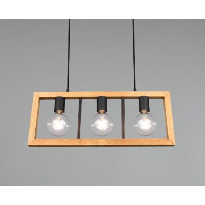AGRA 3 SOSPENSIONE RETTANGOLARE IN LEGNO CON 3 LAMPADINE A VISTA ATTACCO E27 MODERNA TRIO LIGHTING - Cristalensi Shop Online