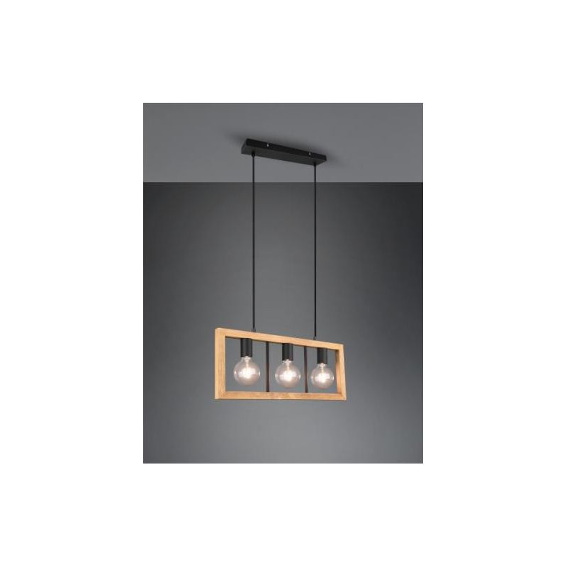 AGRA 3 SOSPENSIONE RETTANGOLARE IN LEGNO CON 3 LAMPADINE A VISTA ATTACCO E27 MODERNA TRIO LIGHTING - Cristalensi Shop Online