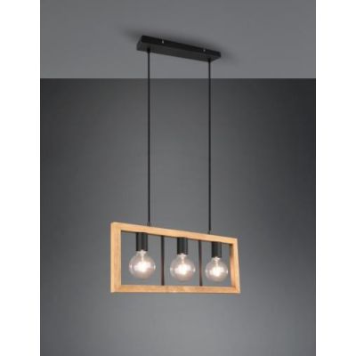 AGRA 3 SOSPENSIONE RETTANGOLARE IN LEGNO CON 3 LAMPADINE A VISTA ATTACCO E27 MODERNA TRIO LIGHTING - Cristalensi Shop Online