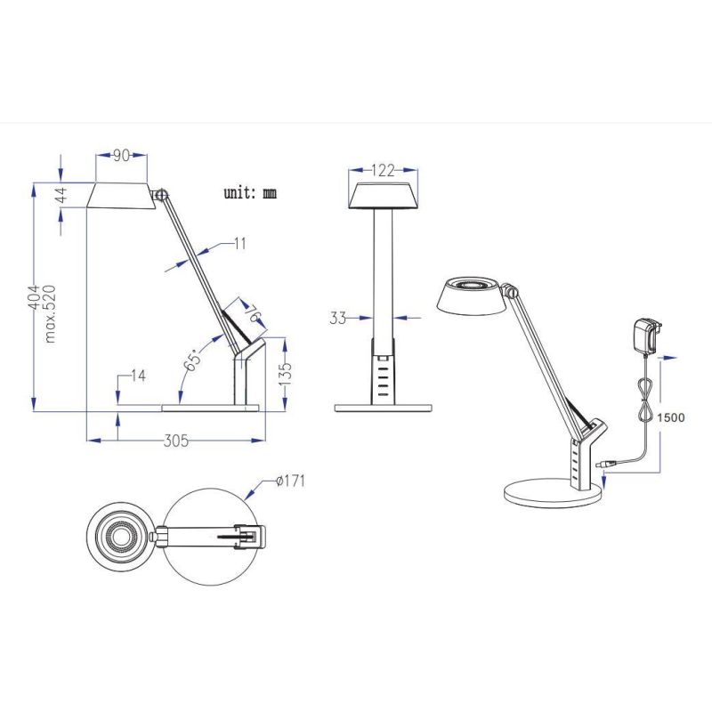 AVA LAMPADA DA TAVOLO ORIENTABILE BIANCA O NERA LED 5W TOUCH DIMMER E PRESA USB TRIO LIGHTING - Cristalensi Shop Online