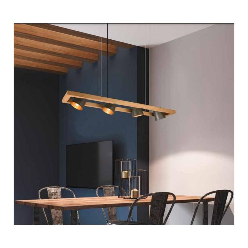 BELL SOSPENSIONE VINTAGE IN LEGNO CON 4 SPOT E METALLO ORIENTABILI LARGHEZZA CM 100 TRIO LIGHTING - Cristalensi Shop Online