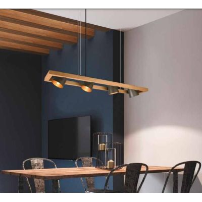 BELL SOSPENSIONE VINTAGE IN LEGNO CON 4 SPOT E METALLO ORIENTABILI LARGHEZZA CM 100 TRIO LIGHTING - Cristalensi Shop Online