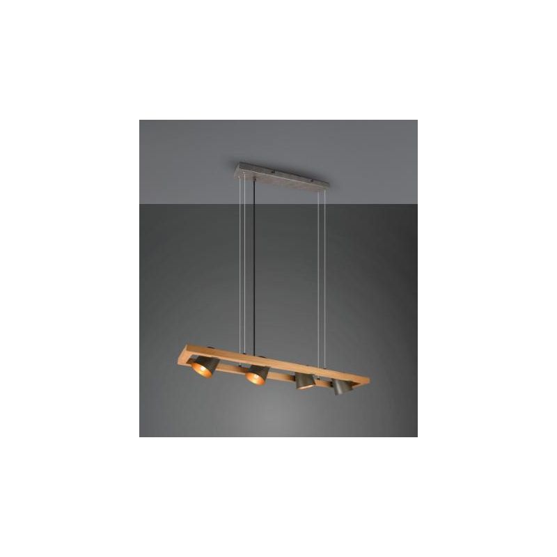 BELL SOSPENSIONE VINTAGE IN LEGNO CON 4 SPOT E METALLO ORIENTABILI LARGHEZZA CM 100 TRIO LIGHTING - Cristalensi Shop Online