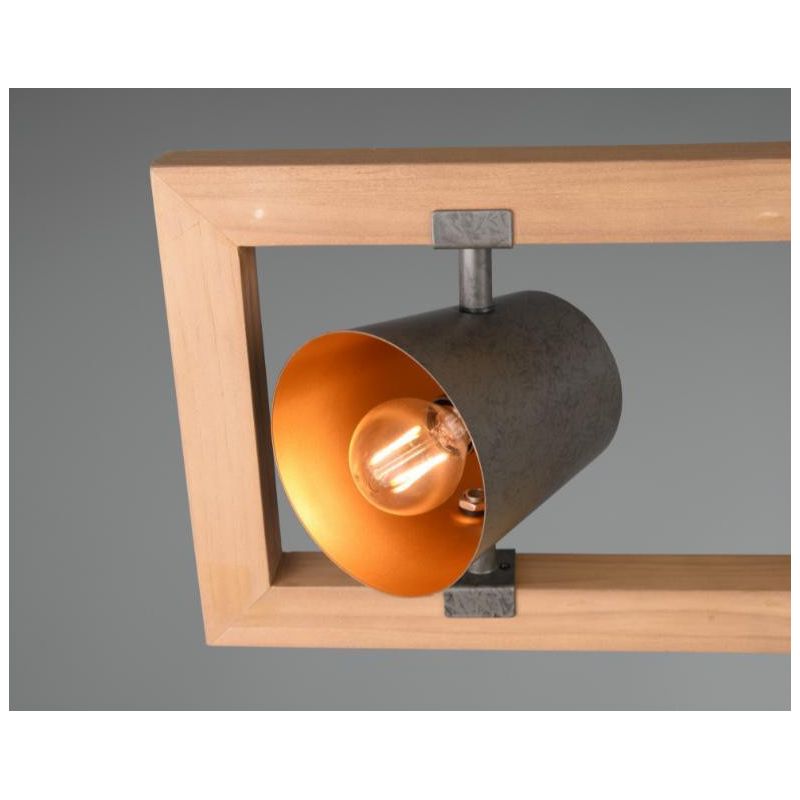 BELL SOSPENSIONE VINTAGE IN LEGNO CON 4 SPOT E METALLO ORIENTABILI LARGHEZZA CM 100 TRIO LIGHTING - Cristalensi Shop Online