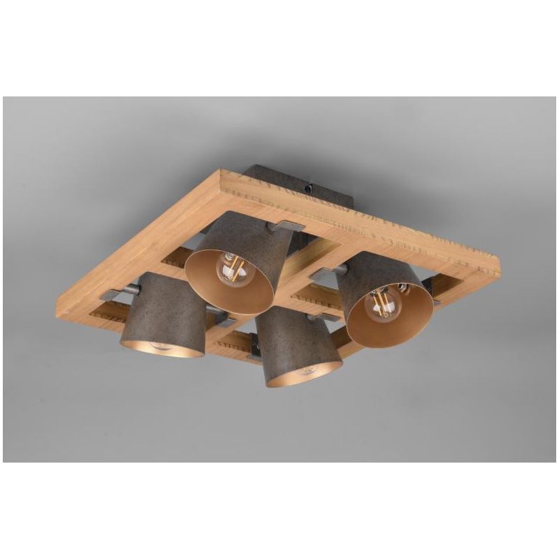 BELL PLAFONIERA VINTAGE IN LEGNO QUADRATA CON 4 SPOT IN METALLO ORIENTABILI CM 39X39 TRIO LIGHTING - Cristalensi Shop Online