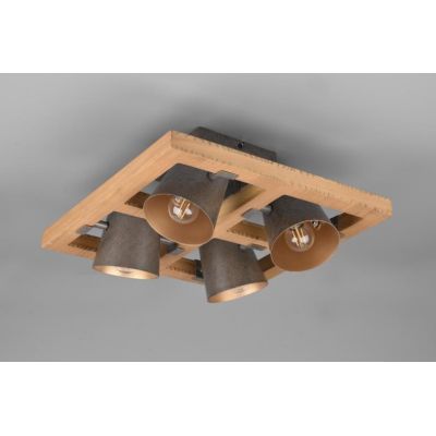 BELL PLAFONIERA VINTAGE IN LEGNO QUADRATA CON 4 SPOT IN METALLO ORIENTABILI CM 39X39 TRIO LIGHTING - Cristalensi Shop Online