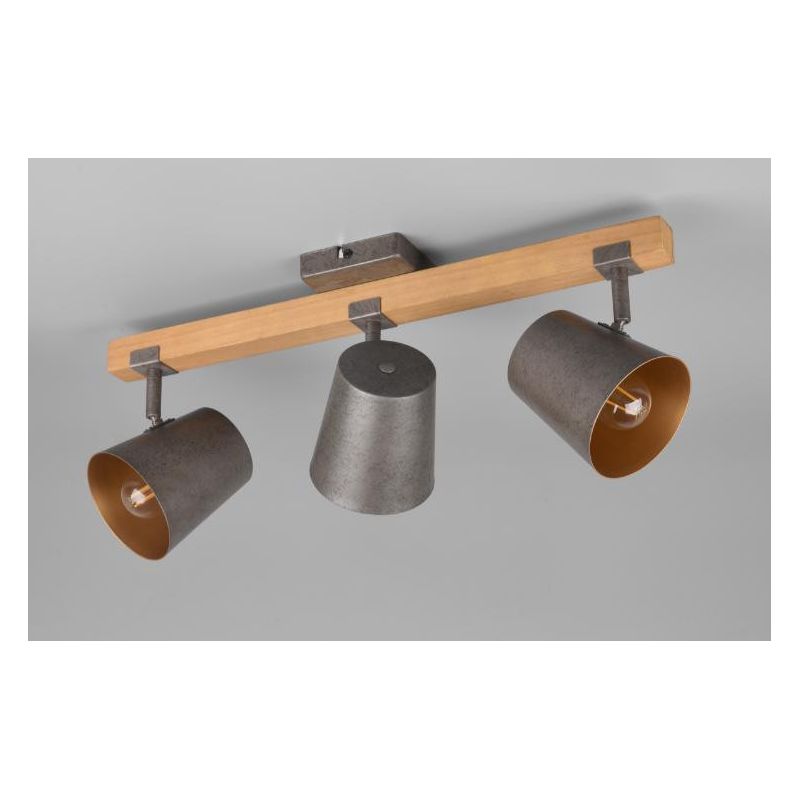 BELL BARRA CON 3 SPOT ORIENTABILI IN METALLO ANTICATO CON BASE IN LEGNO LUNGHEZZA CM 58 TRIO LIGHTING - Cristalensi Shop Online