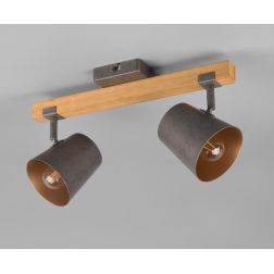 BELL BARRA CON 2 SPOT ORIENTABILI IN METALLO ANTICATO CON BASE IN LEGNO LUNGHEZZA CM 42 TRIO LIGHTING - Cristalensi Shop Online 2
