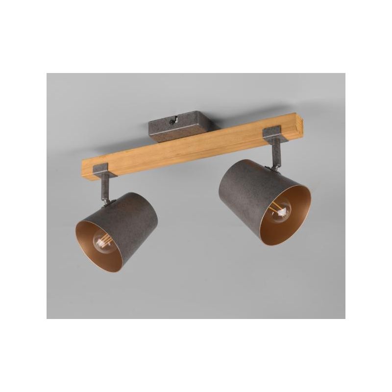 BELL BARRA CON 2 SPOT ORIENTABILI IN METALLO ANTICATO CON BASE IN LEGNO LUNGHEZZA CM 42 TRIO LIGHTING - Cristalensi Shop Online