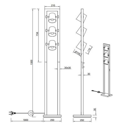 BELL PIANTANA VINTAGE IN LEGNO CON 3 SPOT ORIENTABILI IN METALLO ANTICATO ALTEZZA CM 150 TRIO LIGHTING - Cristalensi Shop Online