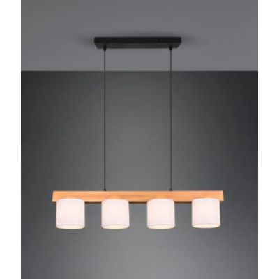 CAMERON SOSPENSIONE VINTAGE CON BARRA IN LEGNO E 4 PARALUMI IN TESSUTO BIANCO O NERO LARGHEZZA CM 75 RL - Cristalensi Shop Onlin