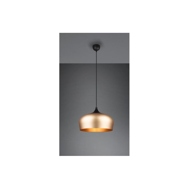 CHIRON SOSPENSIONE IN METALLO NERO CON DIFFUSORE IN OTTONE SATINATO DIAMETRO CM 45 LAMPADINA E27 TRIO LIGHTING - Cristalensi Sho