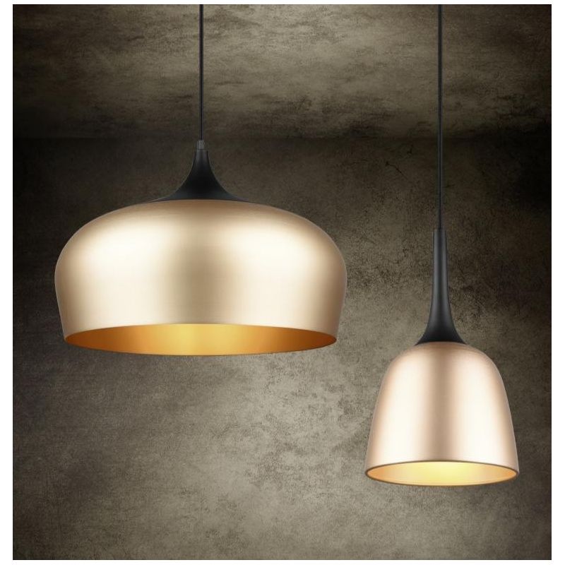 CHIRON SOSPENSIONE IN METALLO NERO CON DIFFUSORE IN OTTONE SATINATO DIAMETRO CM 45 LAMPADINA E27 TRIO LIGHTING - Cristalensi Sho