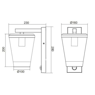 CAVADO APPLIQUE DA ESTERNO IP44 ANTRACITE DIFF. TRASPARENTE SENSORE DI MOVIMENTO H.CM 28 TRIO LIGHTING - Cristalensi Shop Online