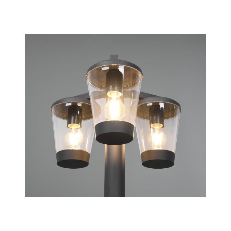 CAVADO LAMPIONE DA GIARDINO ALTEZZA CM 220 IP44 IN METALLO ANTRACITE CON 3 DIFFUSORI TRASPARENTI TRIO LIGHTING - Cristalensi Sho