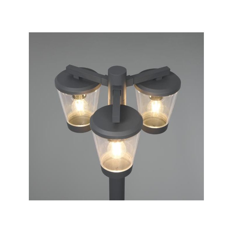 CAVADO LAMPIONE DA GIARDINO ALTEZZA CM 220 IP44 IN METALLO ANTRACITE CON 3 DIFFUSORI TRASPARENTI TRIO LIGHTING - Cristalensi Sho