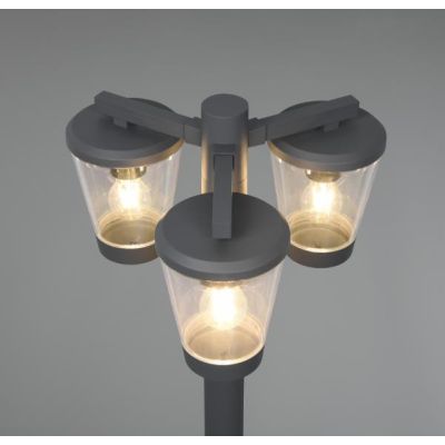 CAVADO LAMPIONE DA GIARDINO ALTEZZA CM 220 IP44 IN METALLO ANTRACITE CON 3 DIFFUSORI TRASPARENTI TRIO LIGHTING - Cristalensi Sho