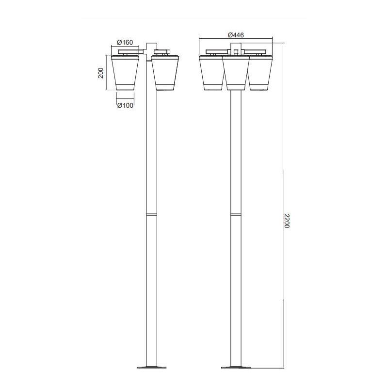 CAVADO LAMPIONE DA GIARDINO ALTEZZA CM 220 IP44 IN METALLO ANTRACITE CON 3 DIFFUSORI TRASPARENTI TRIO LIGHTING - Cristalensi Sho