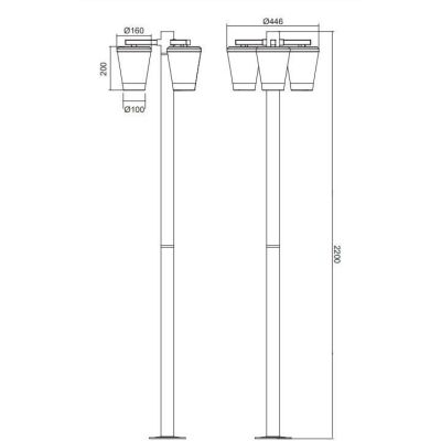 CAVADO LAMPIONE DA GIARDINO ALTEZZA CM 220 IP44 IN METALLO ANTRACITE CON 3 DIFFUSORI TRASPARENTI TRIO LIGHTING - Cristalensi Sho
