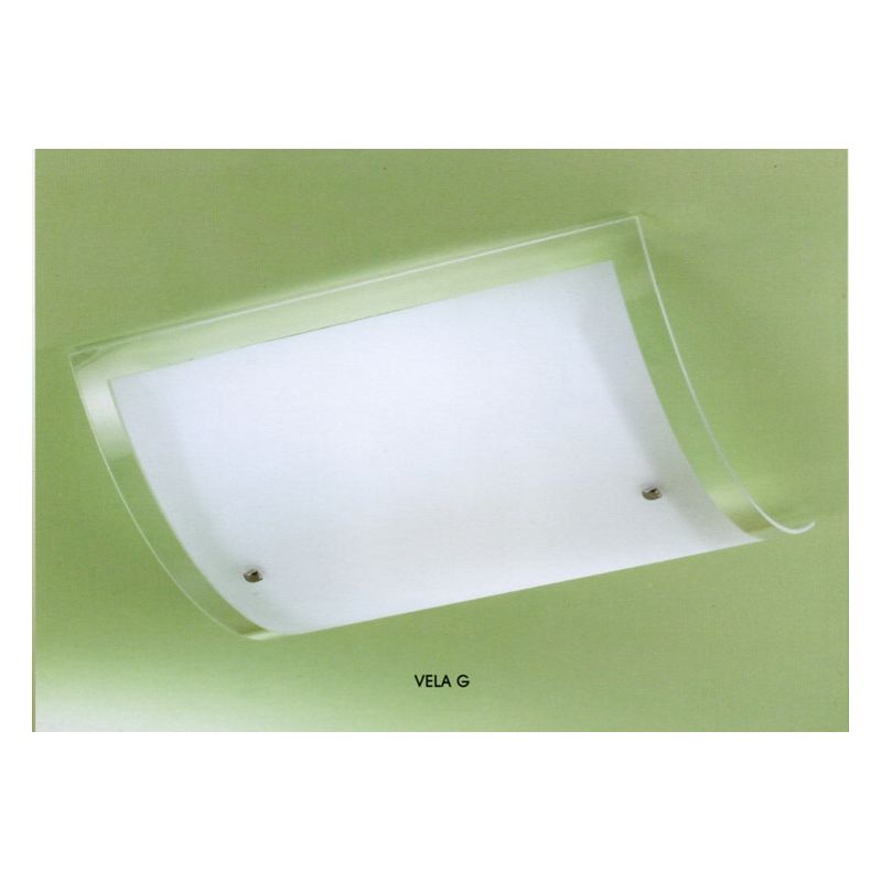 VELA GRANDE PLAFONIERA VETRO RETTANGOLARE BIANCO BORDO TRASPARENTE Illuminando - Cristalensi Shop Online