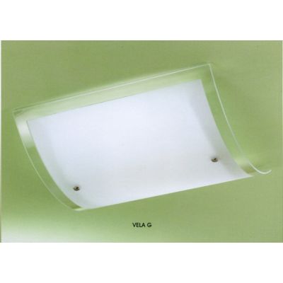 VELA GRANDE PLAFONIERA VETRO RETTANGOLARE BIANCO BORDO TRASPARENTE Illuminando - Cristalensi Shop Online