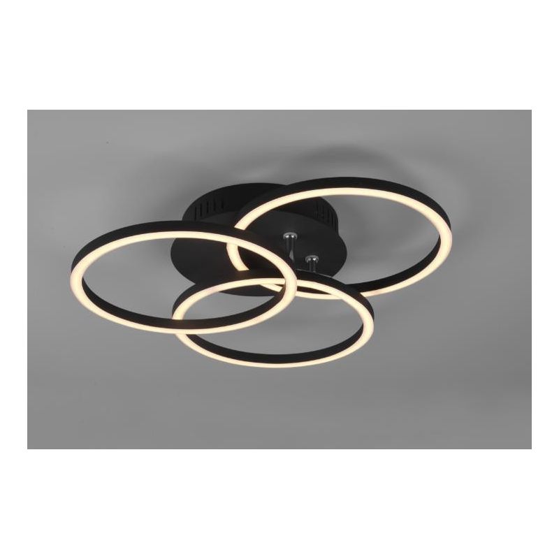 CIRCLE PLAFONIERA BIANCA, NERA O ACCIAIO CON 3 CERCHI ORIENTABILI LED 27W DIMMERABILE CON TELECOMANDO RL - Cristalensi Shop Onli