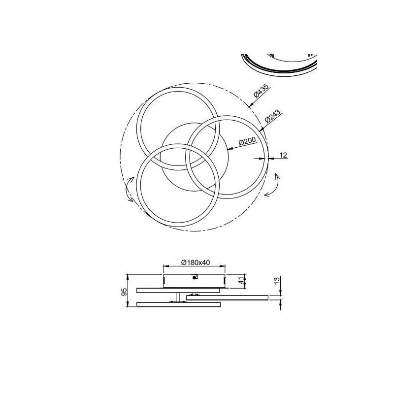 CIRCLE PLAFONIERA BIANCA, NERA O ACCIAIO CON 3 CERCHI ORIENTABILI LED 27W DIMMERABILE CON TELECOMANDO RL - Cristalensi Shop Onli