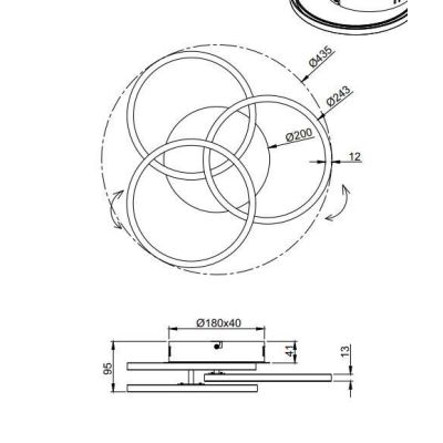 CIRCLE PLAFONIERA BIANCA, NERA O ACCIAIO CON 3 CERCHI ORIENTABILI LED 27W DIMMERABILE CON TELECOMANDO RL - Cristalensi Shop Onli
