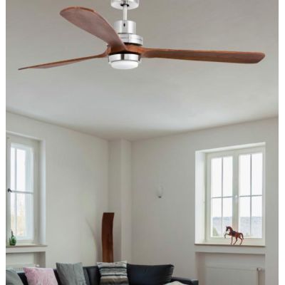 LANTAU XL -G VENTILATORE A SOFFITTO NICKEL CON 3 PALE IN NOCE O PINO CON LUCE LED INTEGRATA D.168 FARO VENTILATORI - Cristalensi