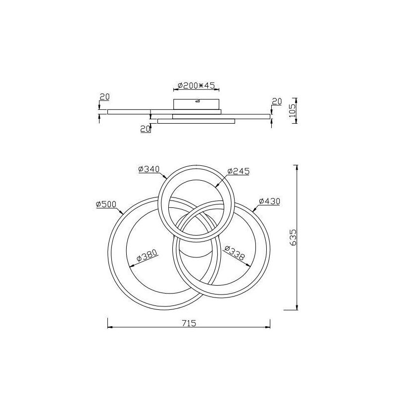 GRANADA PLAFONIERA GRANDE MODERNA CON TRIPLO CERCHIO LED 36W LUCE 3000K DIMMERABILE NERO O CROMO TRIO LIGHTING - Cristalensi Sho