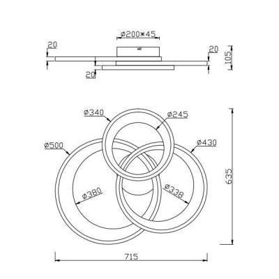 GRANADA PLAFONIERA GRANDE MODERNA CON TRIPLO CERCHIO LED 36W LUCE 3000K DIMMERABILE NERO O CROMO TRIO LIGHTING - Cristalensi Sho