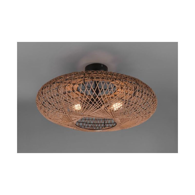HEDDA PLAFONIERA VINTAGE D52 IN FIBRA SISAL MARRONE E MONTATURA IN METALLO NERO ATTACCO 2XE27 TRIO LIGHTING - Cristalensi Shop O