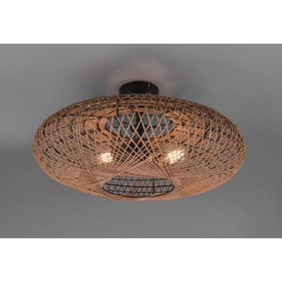 HEDDA PLAFONIERA VINTAGE D52 IN FIBRA SISAL MARRONE E MONTATURA IN METALLO NERO ATTACCO 2XE27 TRIO LIGHTING - Cristalensi Shop O