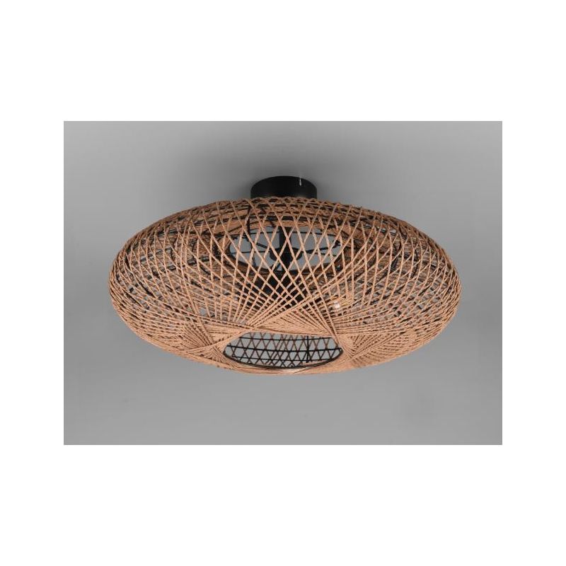 HEDDA PLAFONIERA VINTAGE D52 IN FIBRA SISAL MARRONE E MONTATURA IN METALLO NERO ATTACCO 2XE27 TRIO LIGHTING - Cristalensi Shop O