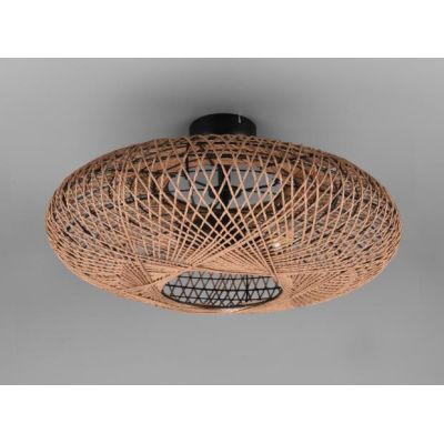 HEDDA PLAFONIERA VINTAGE D52 IN FIBRA SISAL MARRONE E MONTATURA IN METALLO NERO ATTACCO 2XE27 TRIO LIGHTING - Cristalensi Shop O