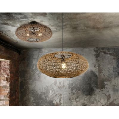 HEDDA PLAFONIERA VINTAGE D52 IN FIBRA SISAL MARRONE E MONTATURA IN METALLO NERO ATTACCO 2XE27 TRIO LIGHTING - Cristalensi Shop O