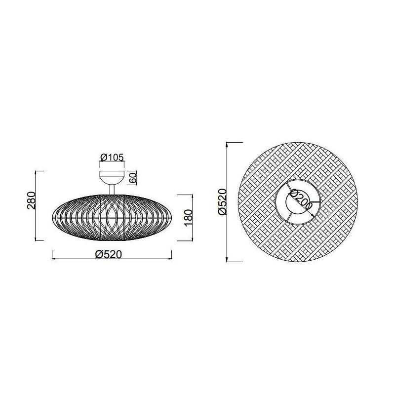 HEDDA PLAFONIERA VINTAGE D52 IN FIBRA SISAL MARRONE E MONTATURA IN METALLO NERO ATTACCO 2XE27 TRIO LIGHTING - Cristalensi Shop O