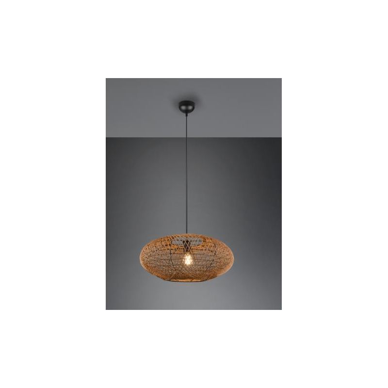 HEDDA SOSPENSIONE VINTAGE D52 IN FIBRA SISAL MARRONE E MONTATURA IN METALLO NERO ATTACCO E27 TRIO LIGHTING - Cristalensi Shop On
