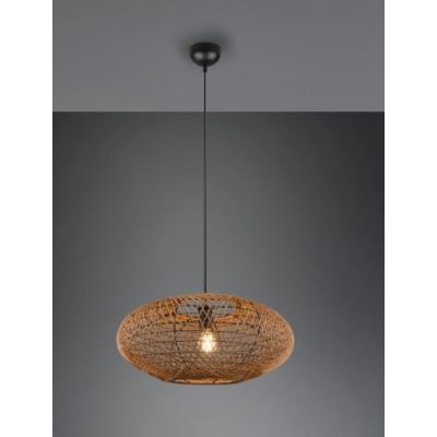 HEDDA SOSPENSIONE VINTAGE D52 IN FIBRA SISAL MARRONE E MONTATURA IN METALLO NERO ATTACCO E27 TRIO LIGHTING - Cristalensi Shop On