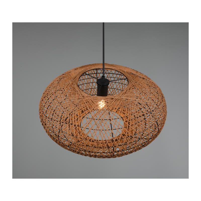 HEDDA SOSPENSIONE VINTAGE D52 IN FIBRA SISAL MARRONE E MONTATURA IN METALLO NERO ATTACCO E27 TRIO LIGHTING - Cristalensi Shop On