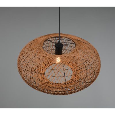 HEDDA SOSPENSIONE VINTAGE D52 IN FIBRA SISAL MARRONE E MONTATURA IN METALLO NERO ATTACCO E27 TRIO LIGHTING - Cristalensi Shop On