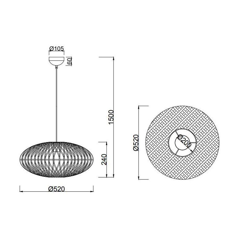 HEDDA SOSPENSIONE VINTAGE D52 IN FIBRA SISAL MARRONE E MONTATURA IN METALLO NERO ATTACCO E27 TRIO LIGHTING - Cristalensi Shop On