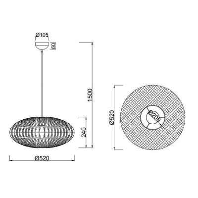 HEDDA SOSPENSIONE VINTAGE D52 IN FIBRA SISAL MARRONE E MONTATURA IN METALLO NERO ATTACCO E27 TRIO LIGHTING - Cristalensi Shop On