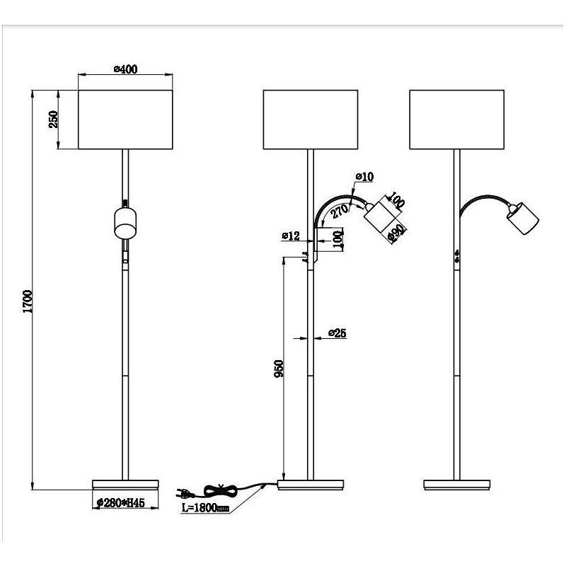 HOTEL PIANTANA CON LUCE DA LETTURA ORIENTABILE FINITURA CROMO, NICHEL O OTTONE PARALUME IN TESSUTO TRIO LIGHTING - Cristalensi S
